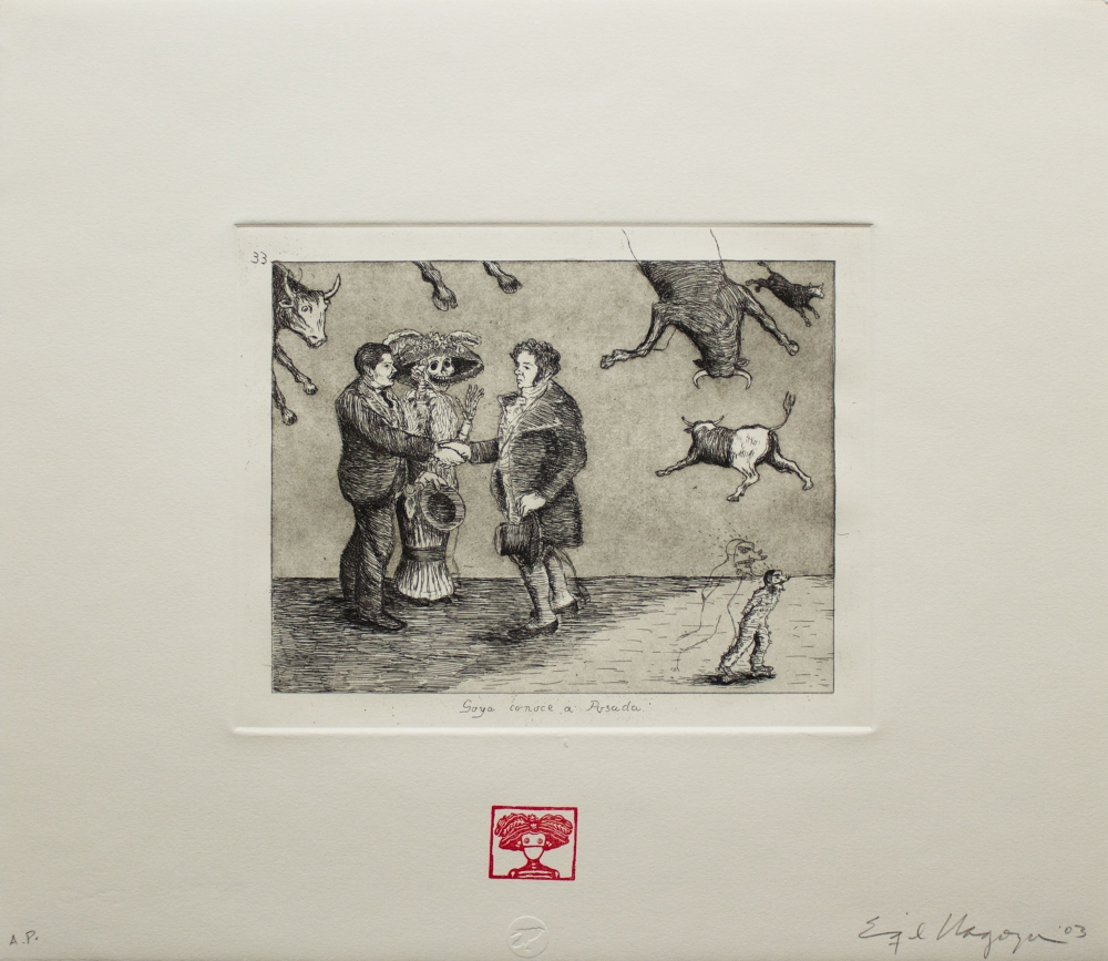 Enrique Chagoya, 'Goya conoce a Posada (Goya Meets Posada,' from the suite of etchings 'Homage to Goya II: Disasters of War,' 2003.