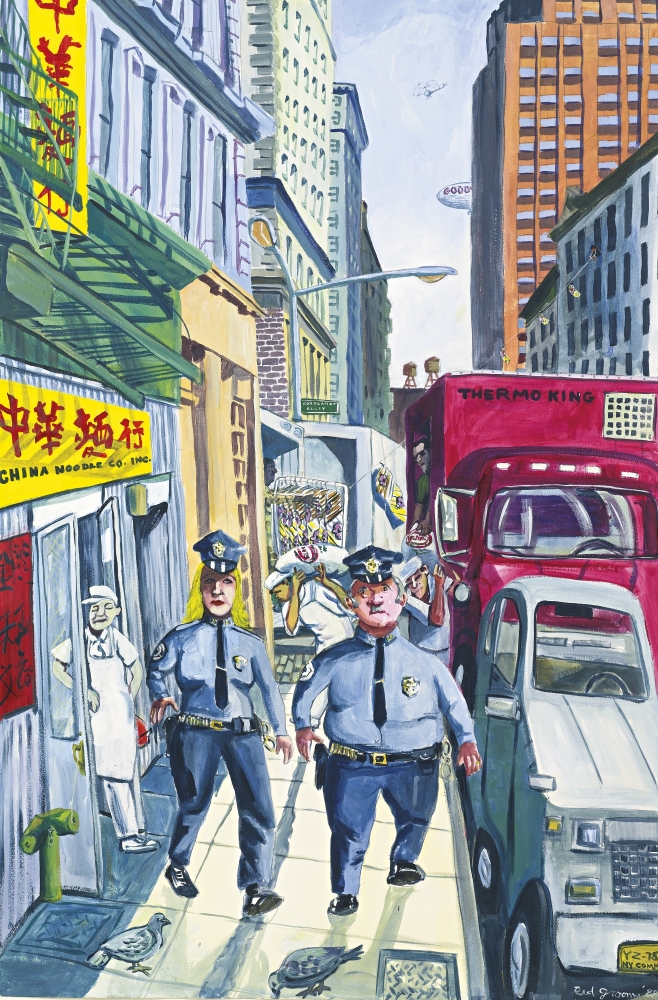Red Grooms, The Law of the Morning, 1988. Watercolor, gouache on paper, 59 x 40 inches.