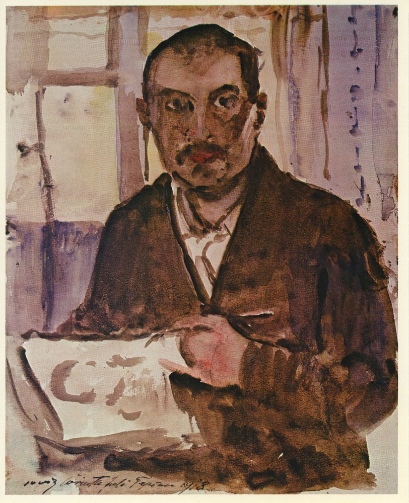 Announcement card for the 1980 exhibition, German Portrait Drawings at Allan Frumkin Gallery, New York.

Pictured: Lovis Corinth, Self Portrait, 1918, watercolor on paper, 12 x 9 1/2 inches.
