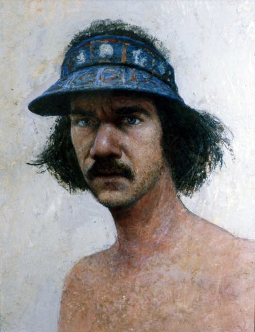 Gregory Gillepsie, Self Portrait with Blue Visor, 1979. Oil on paper, 21 x 16 &frac12; inches., &nbsp;