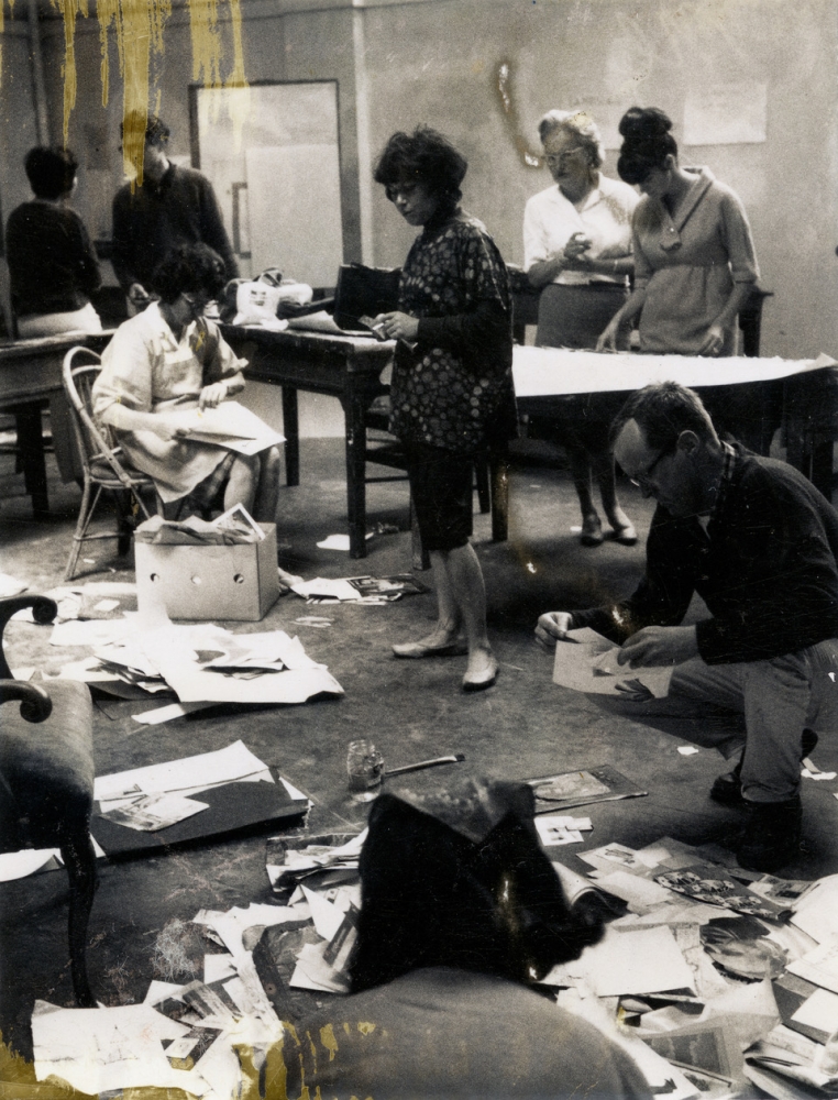 Jay DeFeo (at center, standing) with students at SFAI, c. 1962-1970, photographer unknown., Image courtesy the Jay DeFeo Foundation, &copy; 2020 the Jay DeFeo Foundation/Artists Rights Society/ARS, New York.