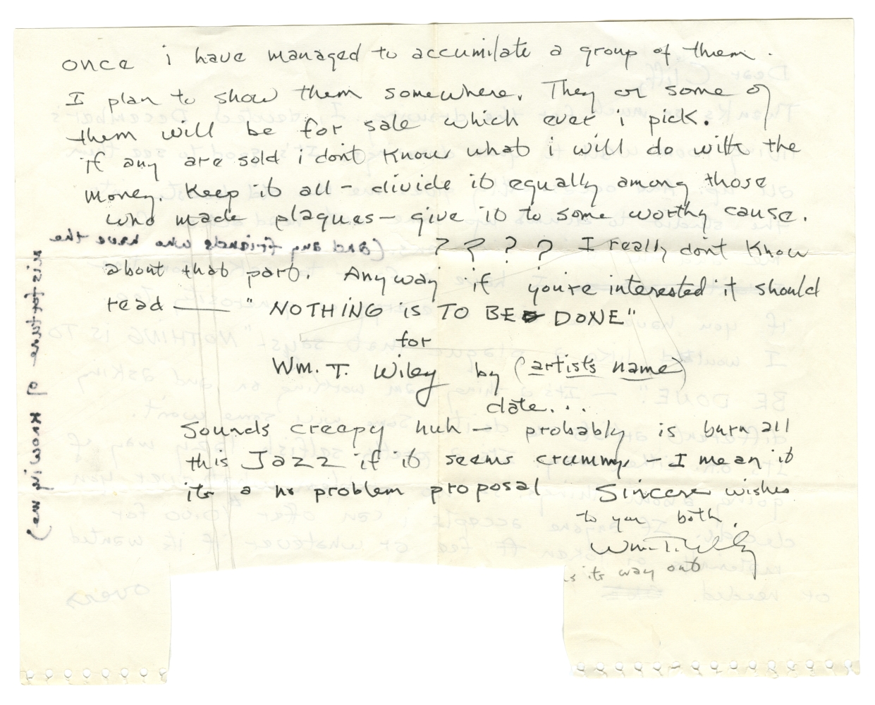 Letter from William T. Wiley to H. C. Westermann, c. December 1966