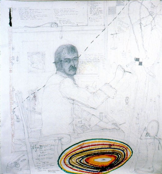 William T. Wiley, Gift of Ms. Givings, 1982. Pencil, charcoal and oil pastel on paper, 63 &frac12; x 59 inches., &nbsp;