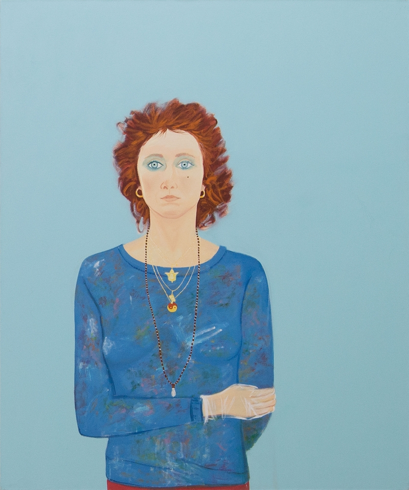 Joan Brown, Self-Portrait Age 42, 1980. Enamel on canvas, 72 x 60 inches., &nbsp;