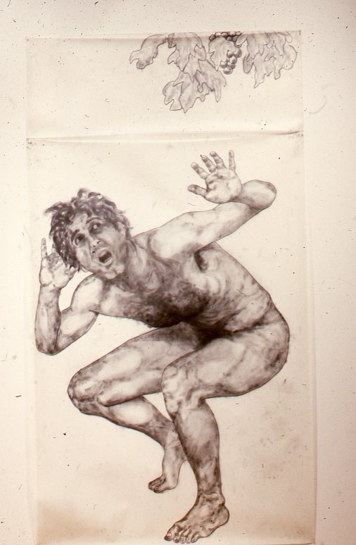 Ned Smyth, Temptation I, 1982. Graphite on frosted acetate, 89 &frac12; x 49 inches., &nbsp;