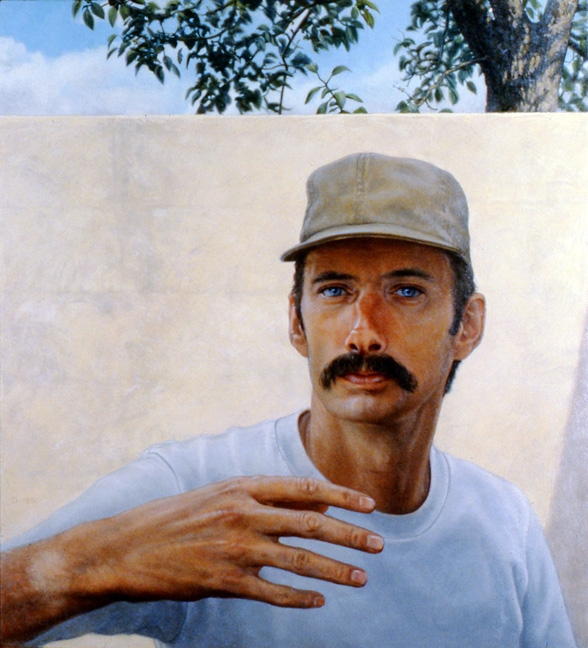 Daniel Dallmann, Self-Portrait by the Garden Wall, 1981. Oil on canvas, 22 &frac14; x 20 inches., &nbsp;