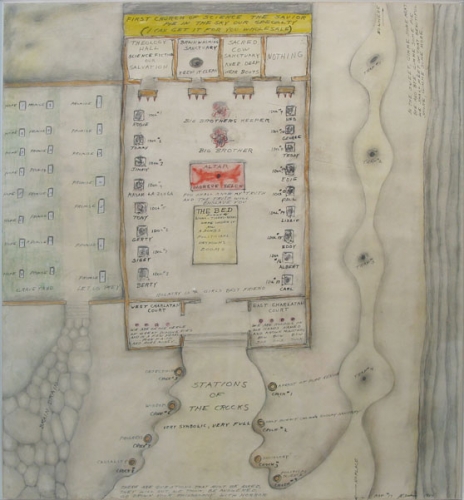Jeremy Anderson, Map #17 (Stations of the Crocks), 1964. Watercolor, pencil, ink on paper, 27 1/2 x 25 1/2 inches.

Collection Yale University Art Gallery, New Haven, CT.