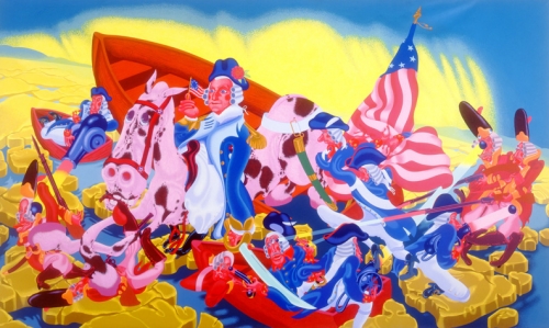 Peter Saul, Washington Crossing the Delaware, 1975. Acrylic on canvas, 89 x 151 inches.