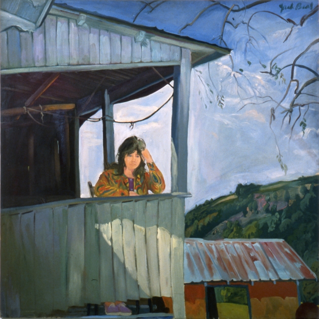 Jack Beal, Sondra on Back Porch, 1964. Oil on canvas, 80 x 80 inches.